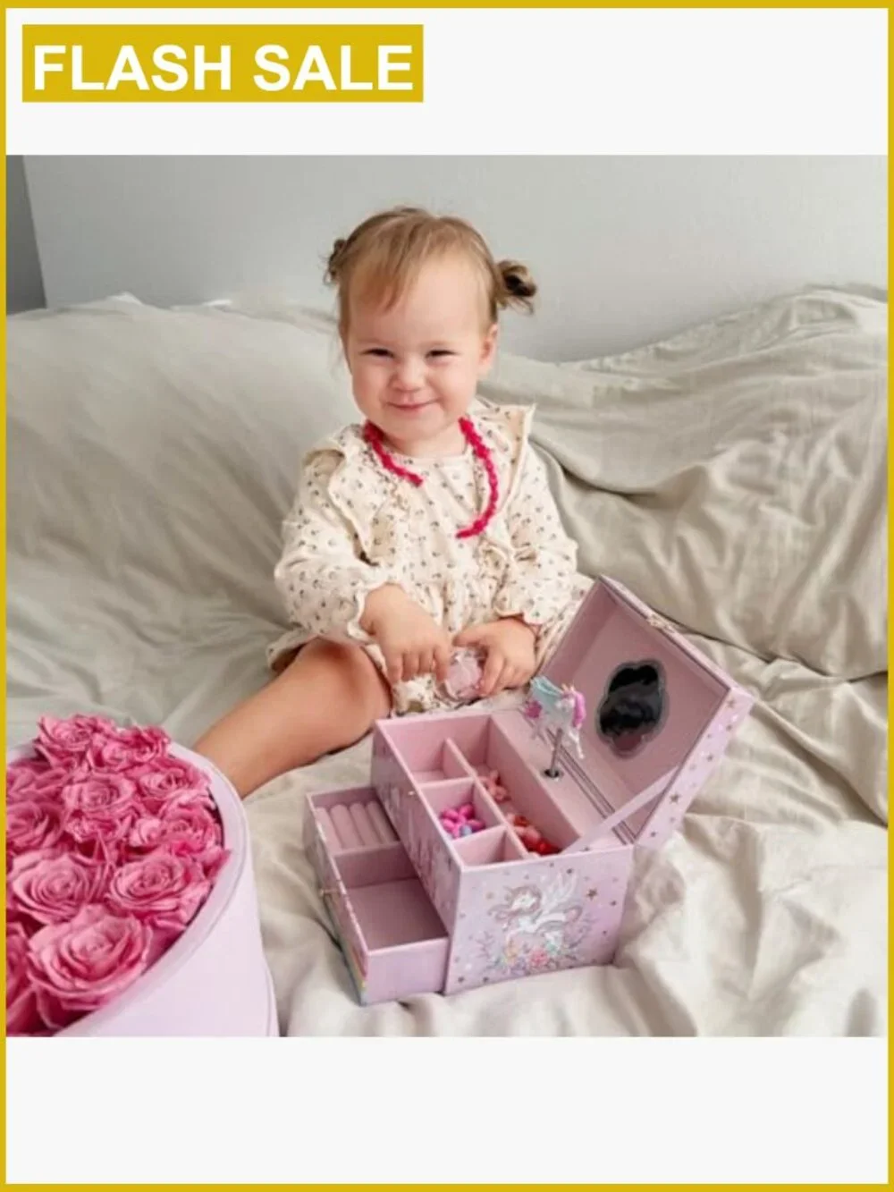Kids Jewelry Box with Melody & Unicorn Decor, Storage Organizer for Little Girls